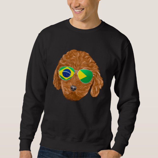 Brazilian Flag Brown Poodle Dog Brazil Pocket Sweatshirt (Front)