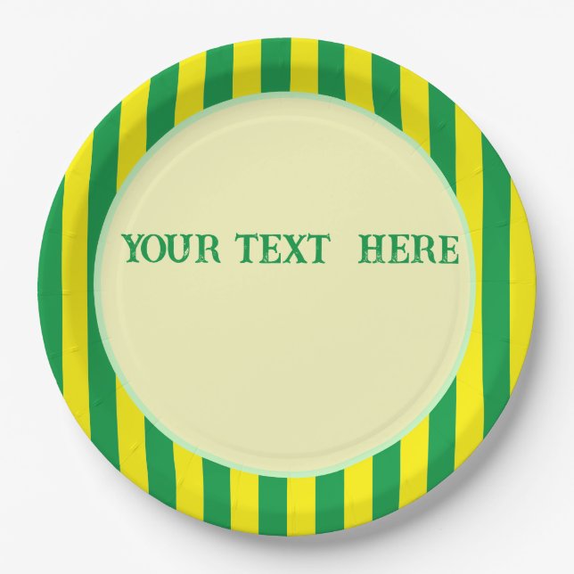 Brazilian Flag Colours Custom Text  Paper Plate (Front)