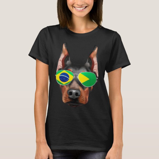 Brazilian Flag Doberman Pinscher Dog Brazil Pocket T-Shirt (Front)