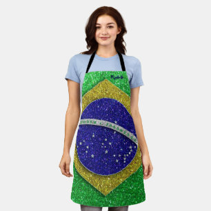 Brazilian Flag Food Chef Kitchen BBQ Baker Glitter Apron
