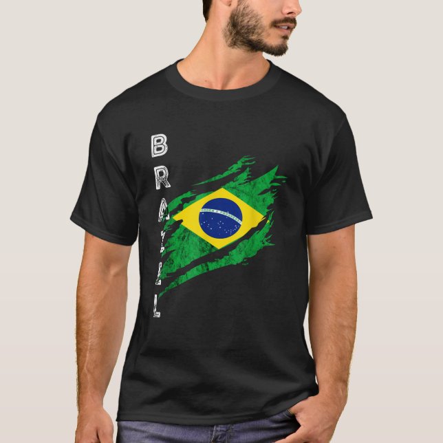Brazilian Flag Heroic Brazilian Roots Brasilian Br T-Shirt (Front)