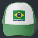 Brazilian flag of Brazil custom trucker hat<br><div class="desc">Brazilian flag of Brazil custom trucker hat. Make your own cap for national pride holidays, politics, political party and international sports event like soccer, golf, rugby, cricket, tennis etc. Add your own funny quote or slogan. Fun headwear design. Available in white, blue, red, green, black, pink and other colours. Brasilian...</div>