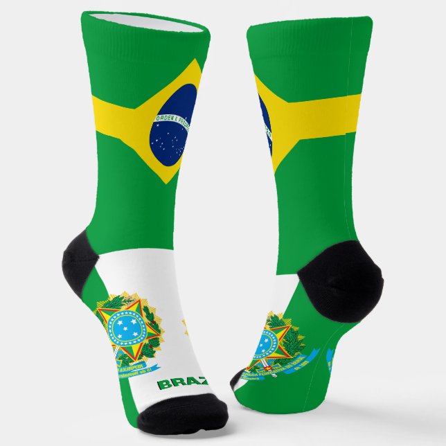 Brazilian Flag Patriotic, Sustainable Brazil Socks (Angled)