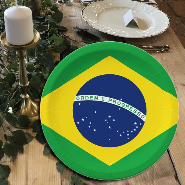 Brazilian Flag plates, party, sports, Brazil Paper Plate (Creator Uploaded)
