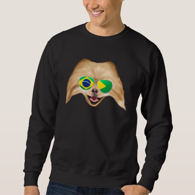 Brazilian Flag Pomeranian Dog Brazil Pocket Sweatshirt (Front)