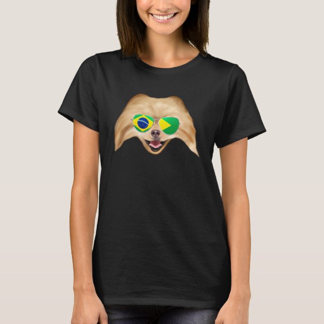 Brazilian Flag Pomeranian Dog Brazil Pocket T-Shirt (Front)
