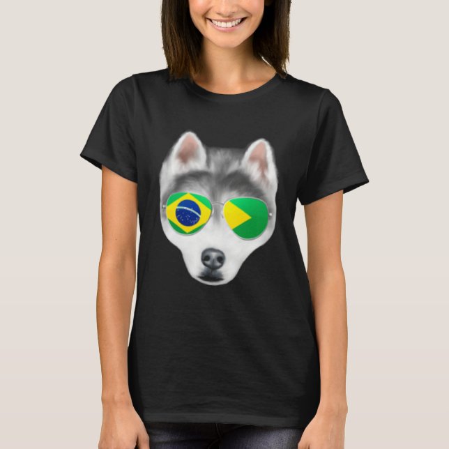 Brazilian Flag Siberian Husky Dog Brazil Pocket T-Shirt (Front)