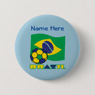 Brazilian Flag Soccer Ball Blue Personalisation 6 Cm Round Badge