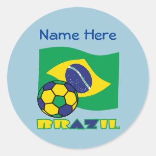 Brazilian Flag Soccer Ball Blue Personalisation Classic Round Sticker