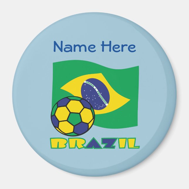 Brazilian Flag Soccer Ball Blue Personalisation Magnet (Front)