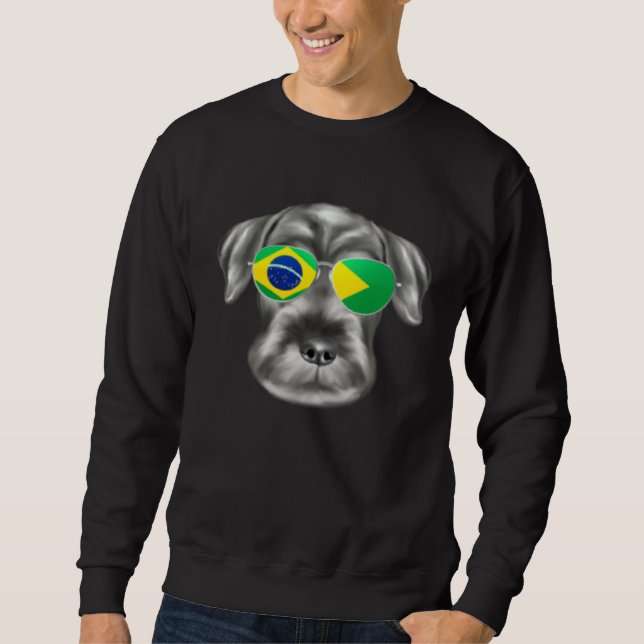 Brazilian Flag Standard Schnauzer Dog Brazil Pocke Sweatshirt (Front)