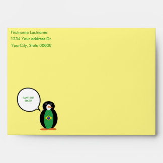 Brazilian Flag Talking Ms Penguin Personalised Envelope