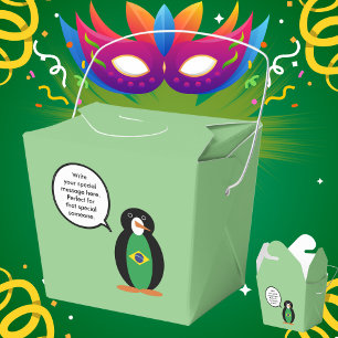 Brazilian Flag Talking Ms Penguin Personalised Favour Box