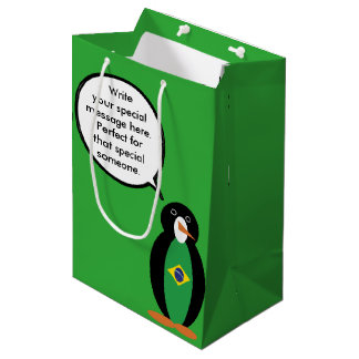 Brazilian Flag Talking Ms Penguin Personalised Medium Gift Bag