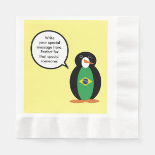 Brazilian Flag Talking Ms Penguin Personalised Napkin