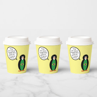 Brazilian Flag Talking Ms Penguin Personalised  Paper Cups