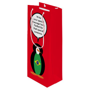 Brazilian Flag Talking Ms Penguin Personalised Wine Gift Bag