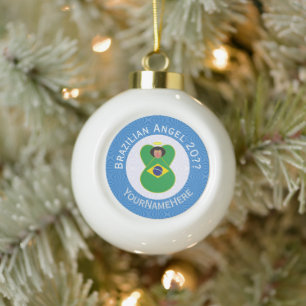 Brazilian Hanukkah Angel Flag Personalised Ceramic Ball Christmas Ornament