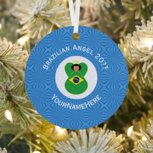 Brazilian Hanukkah Angel Flag Personalised  Metal Tree Decoration