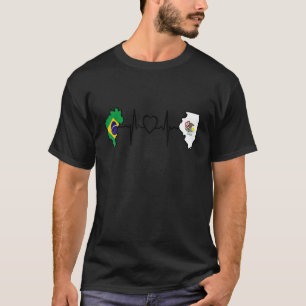 Brazilian Illinois Flag Brazil Illinois Heartbeat T-Shirt