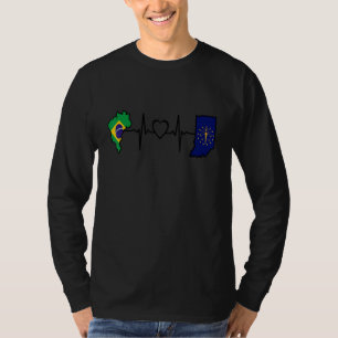 Brazilian Indiana Flag Brazil Indiana Heartbeat T-Shirt