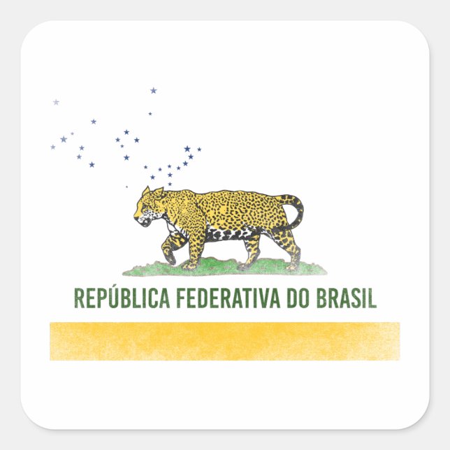Brazilian Jaguar - Brazil California Flag Combined Square Sticker (Front)