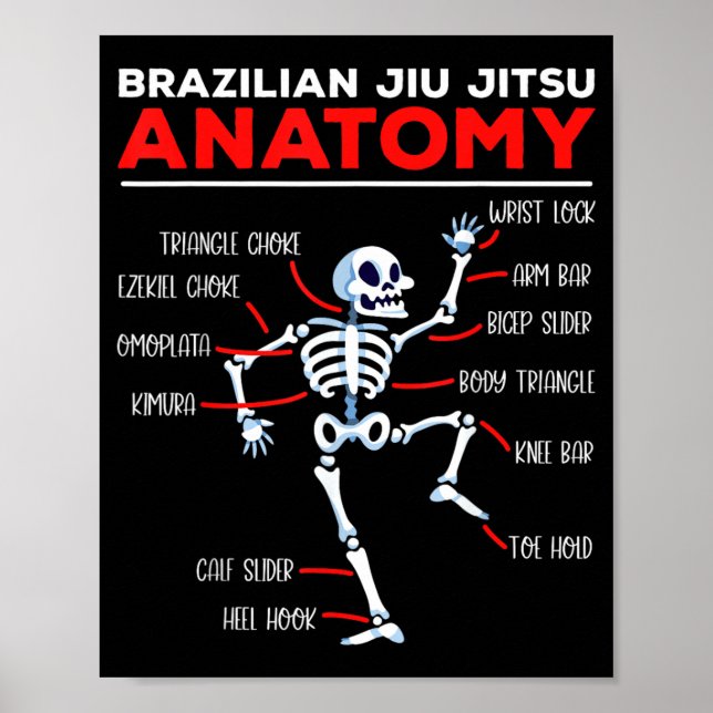 Brazilian Jiu Jitsu Anatomy Techniques Skeleton Poster (Front)
