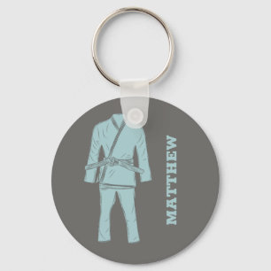 Brazilian Jiu Jitsu BJJ Gi Grey Personalised Key Ring