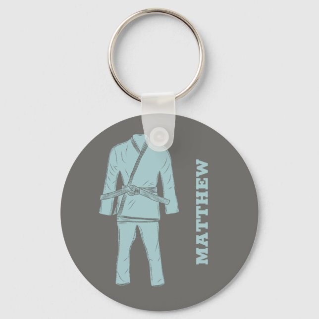 Brazilian Jiu Jitsu BJJ Gi Grey Personalised Key Ring (Front)