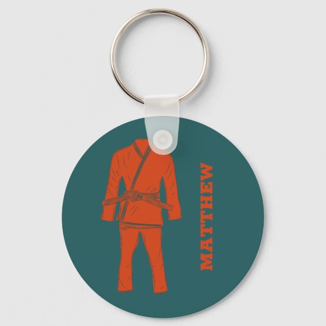 Brazilian Jiu Jitsu BJJ Gi Teal Personalised Keych Key Ring (Front)