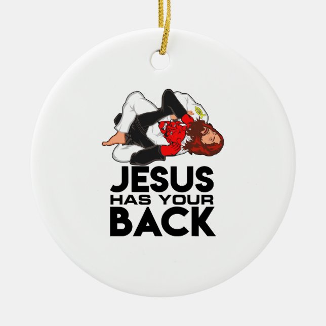 Brazilian Jiu Jitsu Christian Jesus Has Your Back Ceramic Tree Decoration (Front)