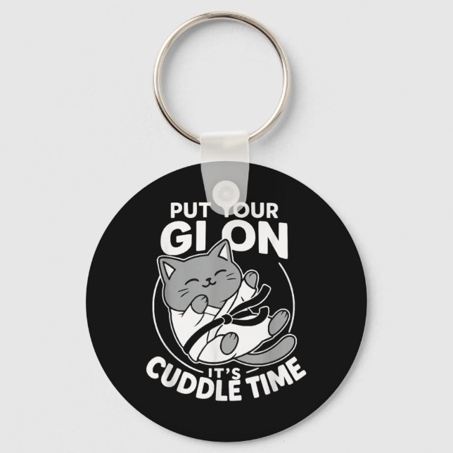 Brazilian Jiu Jitsu Fighting Cat Put Gi On Cuddle Key Ring (Front)