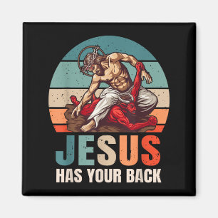Brazilian Jiu Jitsu Jesus Has Your Back Retro Magnet