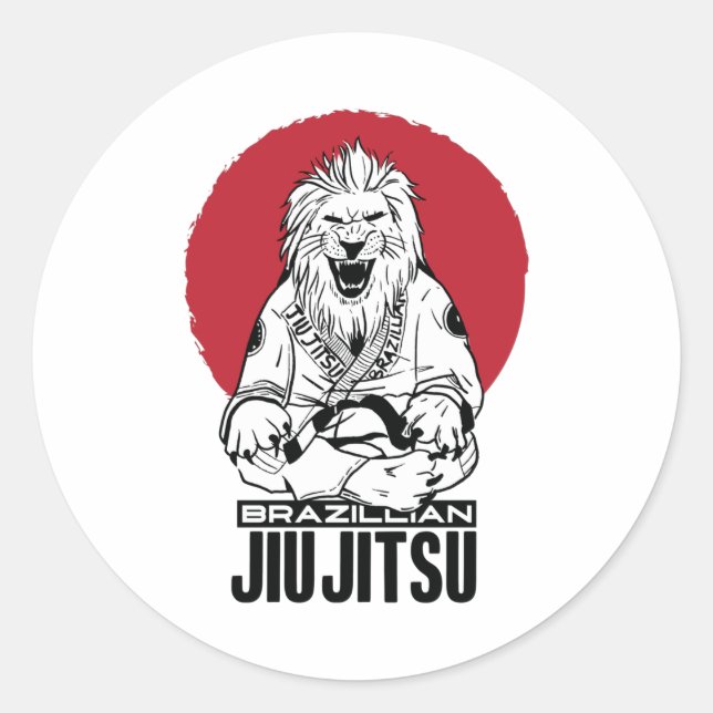 Brazilian Jiu Jitsu Lion Red Sunset Classic Round Sticker (Front)
