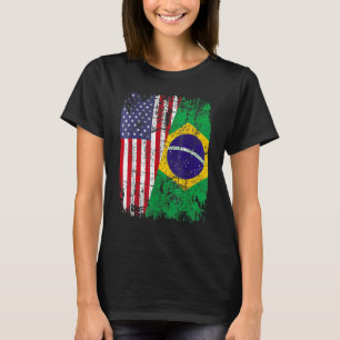 BRAZILIAN ROOTS Half American Flag BRAZIL T-Shirt