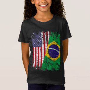 BRAZILIAN ROOTS Half American Flag BRAZIL T-Shirt