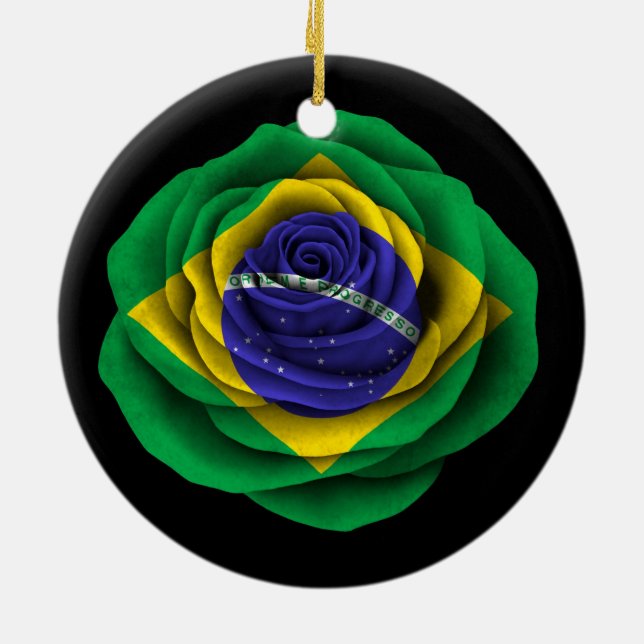 Brazilian Rose Flag on Black Ceramic Tree Decoration (Back)