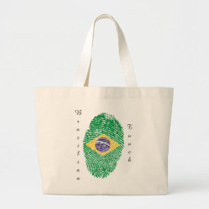 Brazilian touch fingerprint flag large tote bag