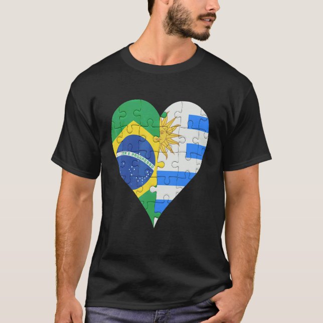Brazilian Uraguyan Flag Heart T-Shirt (Front)