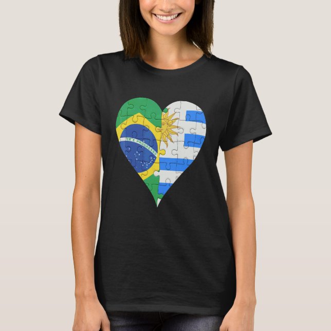 Brazilian Uraguyan Flag Heart T-Shirt (Front)