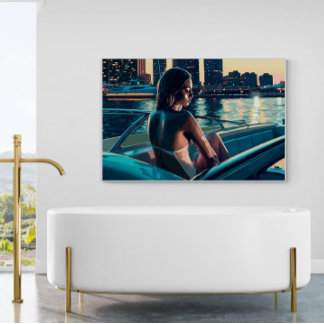Brazilian Woman on a Yacht at Sunset Painting Poster