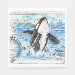 Breaching Orca Ancient Map Napkin