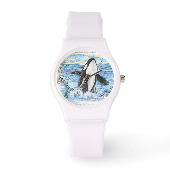 Breaching Orca Ancient Map Watch (Front)
