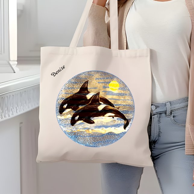 Breaching Orca, Killer Whales Watercolor  Tote Bag (Creator Uploaded)