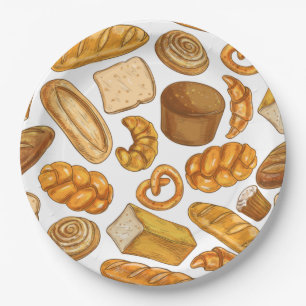 Bread and Pastry Bakery Tiled Pattern Paper Plate