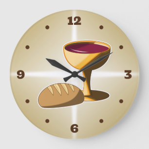 Bread and Wine Easter Passover Holy Communion Large Clock