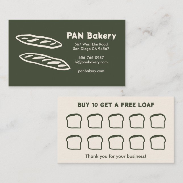 Bread Bakery Sourdough CUSTOM Hand-drawn Rewards  Loyalty Card (Front/Back)