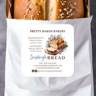 Bread Bakery Watercolor Ingredients & Allergens Square Sticker