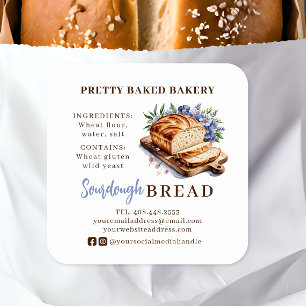 Bread Bakery Watercolor Ingredients & Allergens Square Sticker