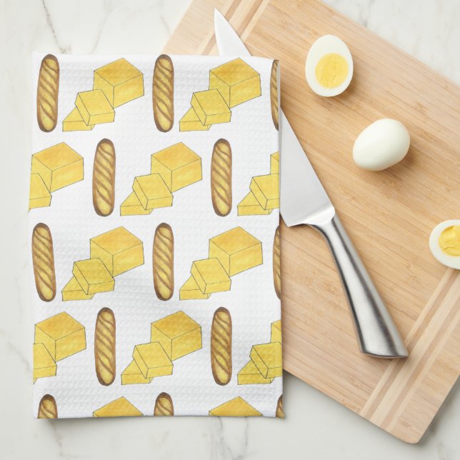Bread Butter Baguette French Bakery Loaf Foodie Tea Towel (Quarter Fold)